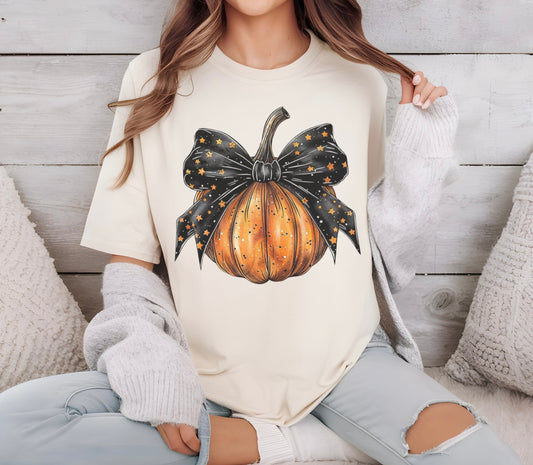 Pumpkin Black Bow Comfort Colors